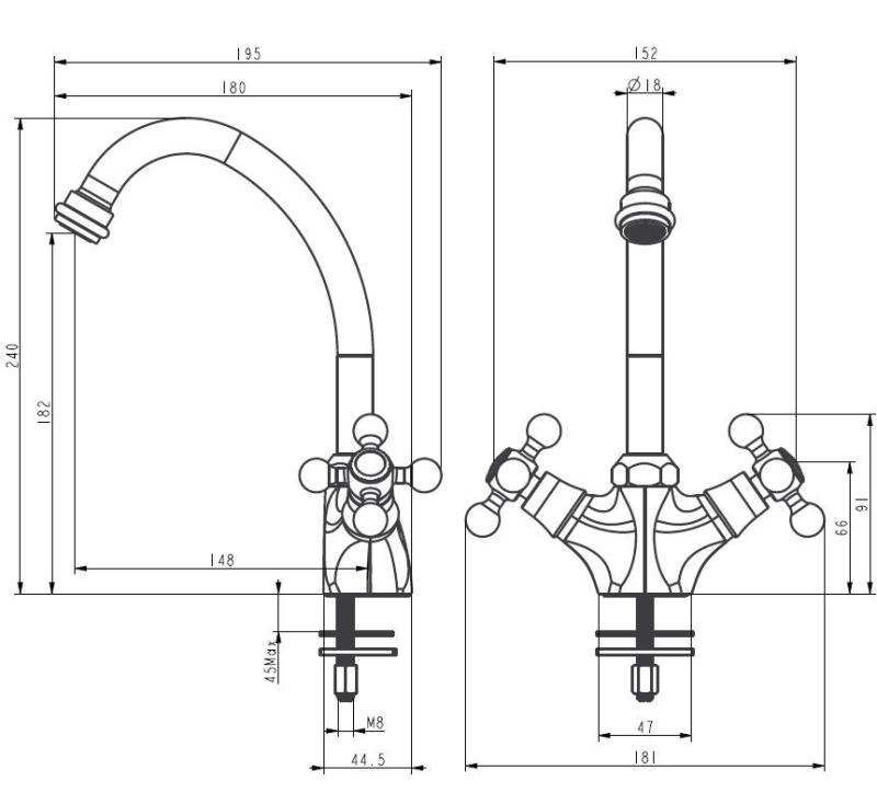 Aquanello Heritage Ascot Bucătărie clasică Robinet de bucătărie nostalgic din oțel inoxidabil NB-4004-HA