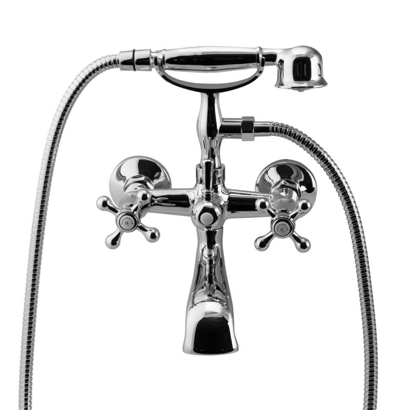 Aquanello Heritage Ascot Robinet clasic pentru cadă cu butoane în formă de stea, crom, inclusiv duș de mână CR-3002-HA