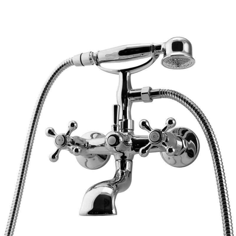 Aquanello Heritage Ascot Robinet clasic pentru cadă cu butoane în formă de stea, crom, inclusiv duș de mână CR-3002-HA
