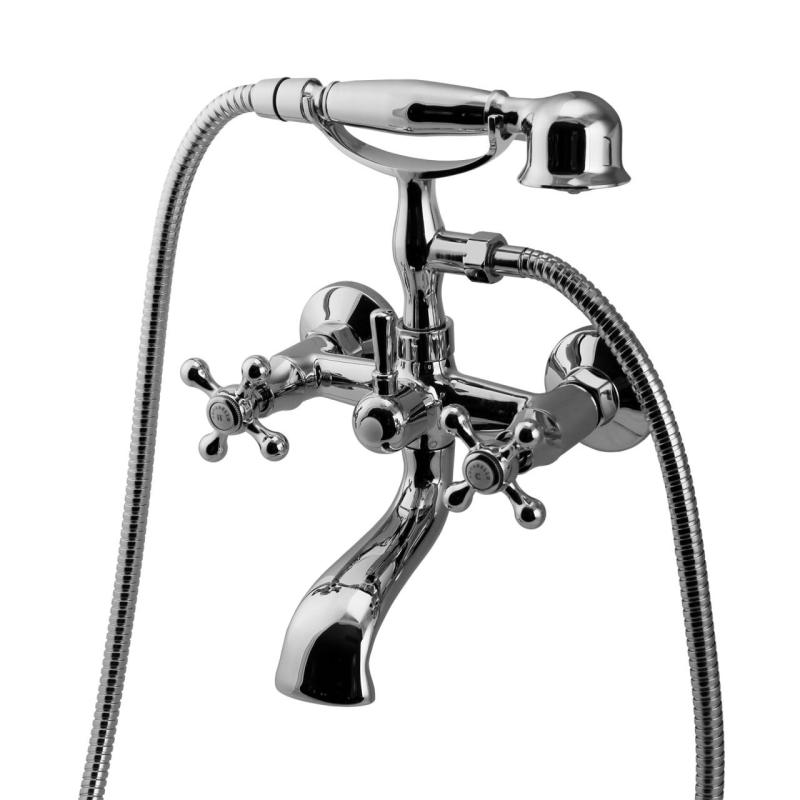 Aquanello Heritage Ascot Robinet clasic pentru cadă cu butoane în formă de stea, crom, inclusiv duș de mână CR-3002-HA