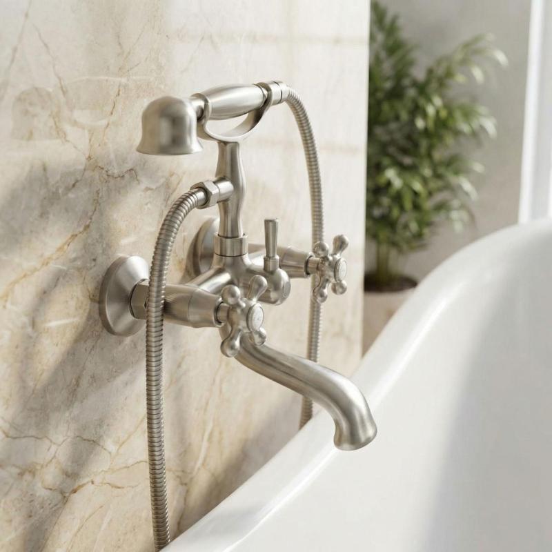Aquanello Heritage Ascot Robinet clasic pentru cadă cu butoane în formă de stea din oțel inoxidabil, inclusiv duș de mână NB-3002-HA