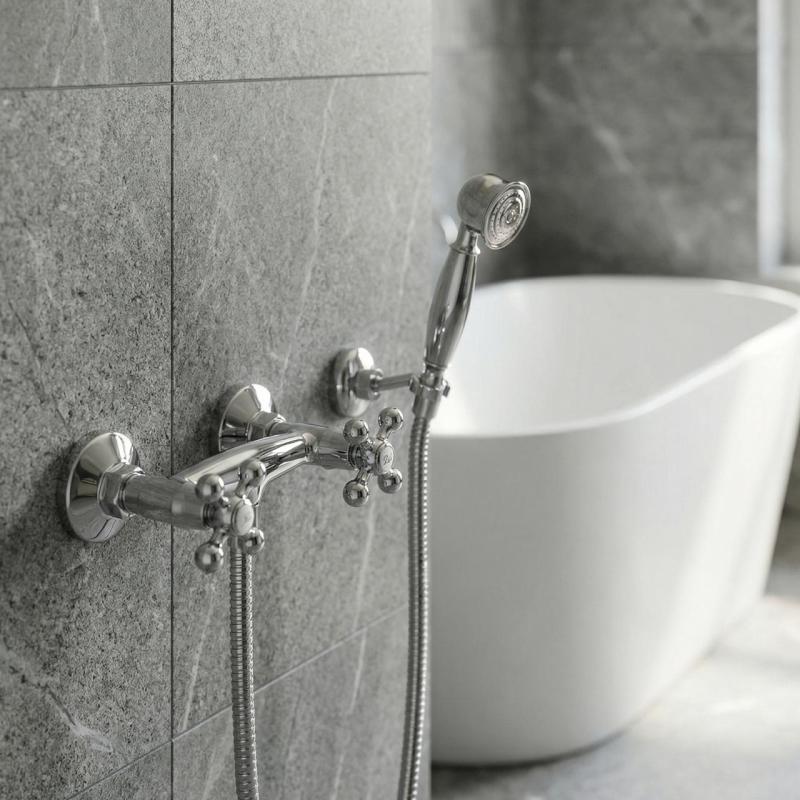 Aquanello Heritage Ascot Set clasic de robinete de duș cu butoane în formă de stea, cromat, inclusiv duș de mână CR-2002-HA