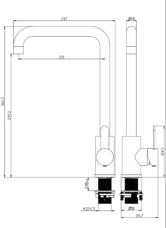 Aquanello Forma Robinet de bucătărie cu un singur mâner din oțel inoxidabil masiv SS-1001-FM