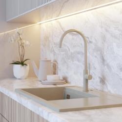 Graniteland Vira Slim Baterie de bucătărie bej cu gura de scurgere pivotantă 1208972622