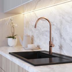 Graniteland Vira Slim Baterie de bucătărie din cupru periat cu gura de scurgere pivotantă 1208972624