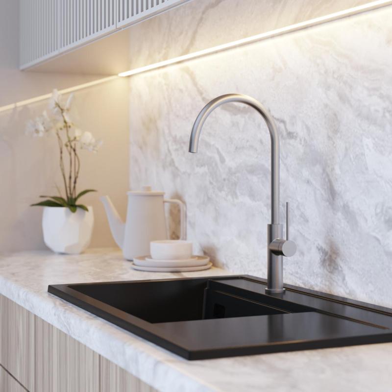 Graniteland Vira Slim Baterie de bucătărie din oțel inoxidabil cu gura de scurgere pivotantă 1208972628