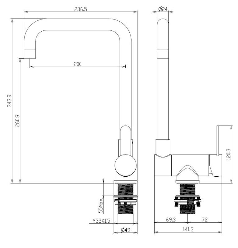 Aquanello Forma Robinet de bucătărie din oțel inoxidabil masiv, rabatabil, pentru fereastră, negru  BL-1011-FM