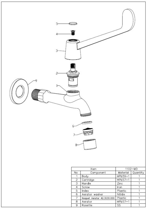 Aquanello Medic Robinet de apă rece de perete cu manetă lungă, cromat CR-1102-MD