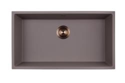 GraniteMy Universal Chiuvetă mare din granit de culoare taupe, 74x40 cm, pentru montare la suprafață, sub blat și încastrată, cu dop din cupru 1208972706