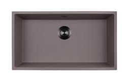 GraniteMy Universal Chiuvetă mare din granit de culoare taupe, 74x40 cm, pentru montare la suprafață, sub blat și încastrată, cu dop de culoare gri metalizat 1208972708