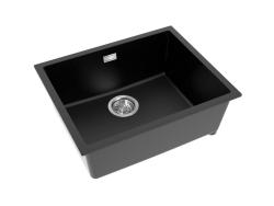 Pure.Sink Eternal Chiuvetă Quartz neagră 50x40 cm, pentru montare sub blat și pe blat, cu dop din oțel inoxidabil