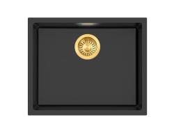 Pure.Sink Eternal Chiuvetă Quartz neagră 50x40 cm, pentru montare sub blat și pe blat, cu dop auriu