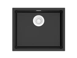 Pure.Sink Eternal Chiuvetă Quartz neagră 50x40 cm, pentru montare sub blat și pe blat, cu dop alb