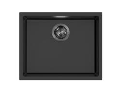 Pure.Sink Eternal Chiuvetă Quartz neagră 50x40 cm, pentru montare sub blat și pe blat, cu dop automat de culoare gri metalizat