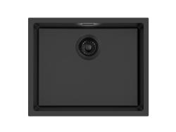 Pure.Sink Eternal Chiuvetă Quartz neagră 50x40 cm, pentru montare sub blat și pe blat, cu dop automat negru