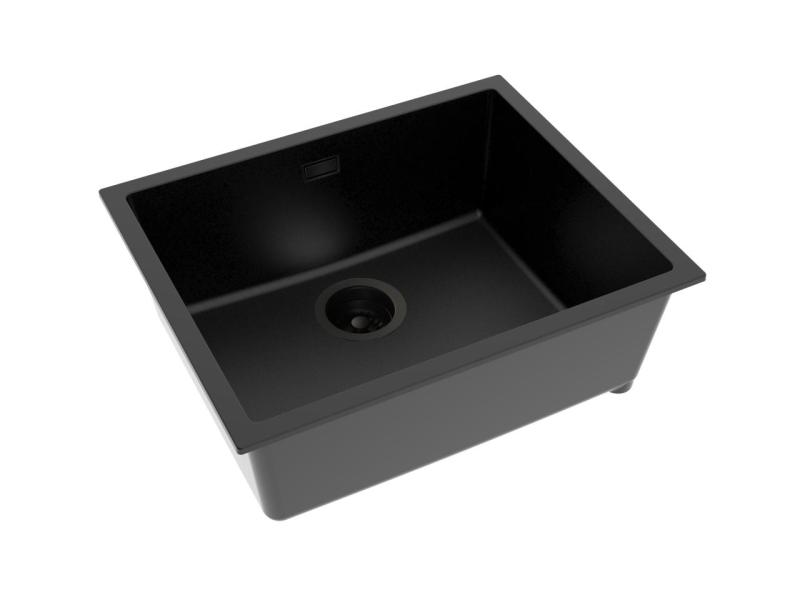 Pure.Sink Eternal Chiuvetă Quartz neagră 50x40 cm, pentru montare sub blat și pe blat, cu dop automat negru