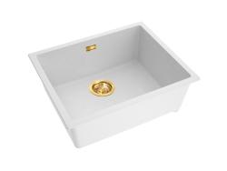 Pure.Sink Eternal Chiuvetă din cuarț alb, 50x40 cm, pentru montare sub blat și pe blat, cu dop automat auriu