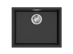 Pure.Sink Eternal Chiuvetă Quartz neagră 50x40 cm, pentru montare la nivel sau sub blat, cu dop din oțel inoxidabil