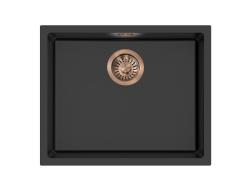 Pure.Sink Eternal Chiuvetă Quartz neagră 50x40 cm, pentru montare la nivel și sub blat, cu dop din cupru