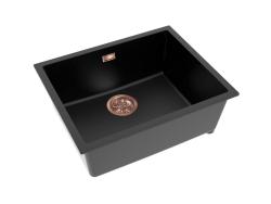 Pure.Sink Eternal Chiuvetă Quartz neagră 50x40 cm, pentru montare la nivel și sub blat, cu dop din cupru