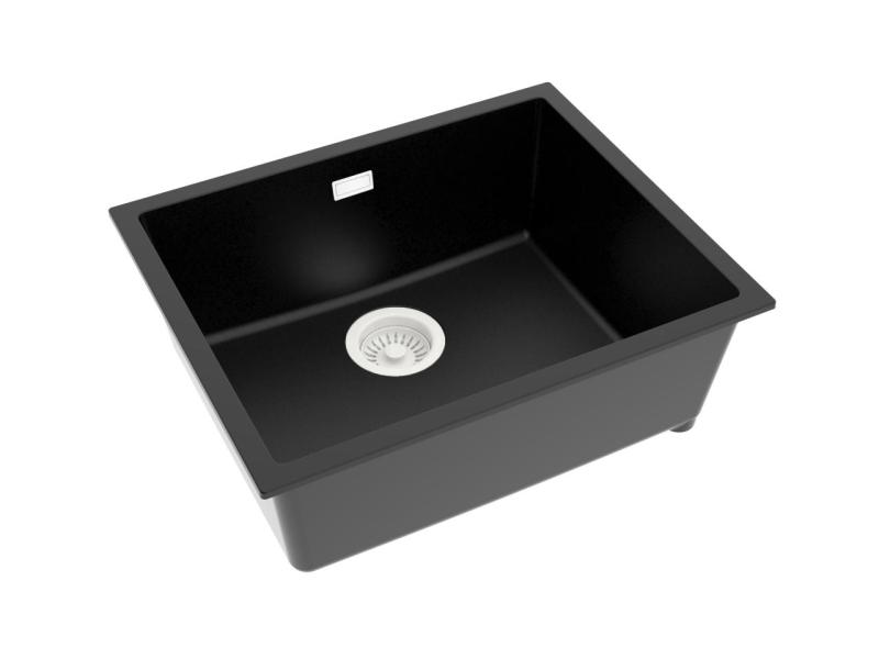 Pure.Sink Eternal Chiuvetă din cuarț negru 50x40 cm, pentru montare la nivel sau sub blat, cu dop alb