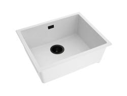 Pure.Sink Eternal Chiuvetă din cuarț alb, 50 x 40 cm, pentru montare la față și sub blat, cu dop negru