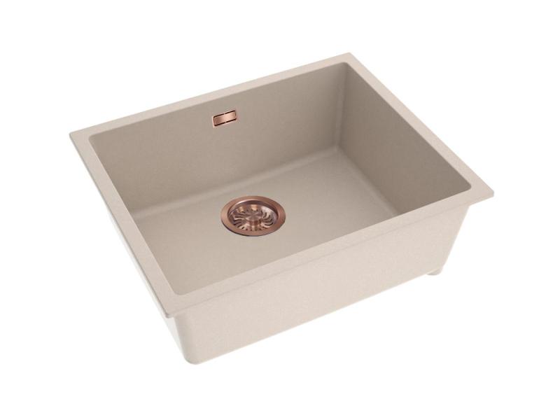 Pure.Sink Eternal Chiuvetă Quartz Beige 50x40 cm, pentru montare la față și sub blat, cu dop din cupru