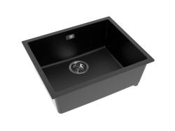 Pure.Sink Eternal Chiuvetă Quartz neagră 50x40 cm, pentru montare la nivel sau sub blat, cu dop automat de culoare gri metalizat