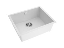 Pure.Sink Eternal Chiuvetă din cuarț alb, 50x40 cm, pentru montare la față și sub blat, cu dop automat din oțel inoxidabil