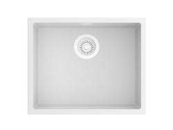 Pure.Sink Eternal Chiuvetă din cuarț alb, 50 x 40 cm, pentru montare la nivel sau sub blat, cu dop automat alb