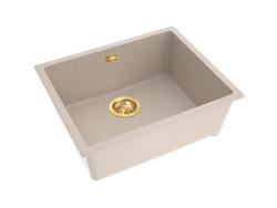 Pure.Sink Eternal Chiuvetă Quartz Beige 50x40 cm, pentru montare la față și sub blat, cu dop automat auriu