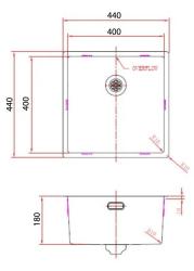 Pure.Sink Comfort Chiuvetă aurie cu acoperire PVD, 40 x 40 cm, rază de 10 mm, pentru montare sub blat, la nivel cu blatul și la suprafață PCM4040-60