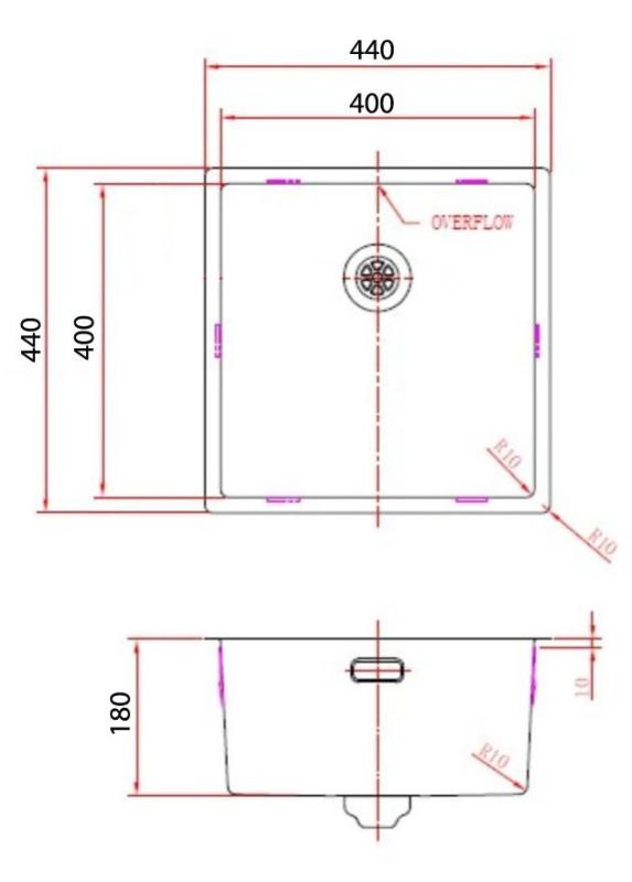 Pure.Sink Comfort Chiuvetă din cupru cu acoperire PVD, 40 x 40 cm, rază de 10 mm, pentru montare sub blat, la nivel cu blatul și deasupra blatului PCM4040-62