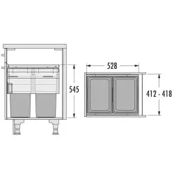 HAILO Euro Cargo coș de gunoi cu capacitate de 2 x 38 litri, cu închidere ușoară, pentru dimensiunea dulapului de 2294.