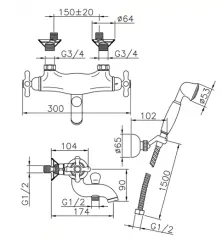 Huber Croisette Robinet termostatic pentru cadă cu set de duș manual Crom CSD2701021