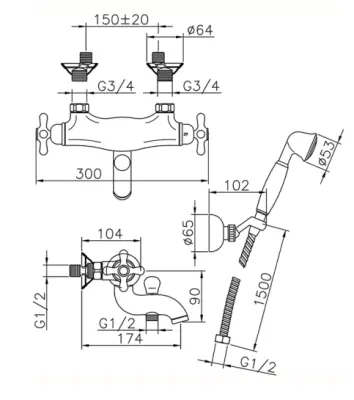 Huber Croisette Robinet termostatic pentru cadă cu set de duș manual Crom CSD2701021