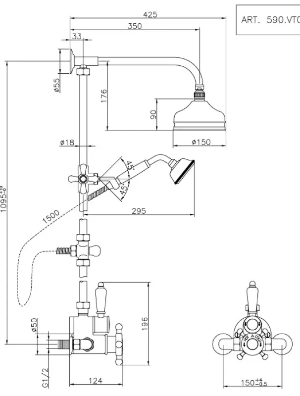 Setul de dus Huber Victorian termostatic, 15 cm Crom 5698