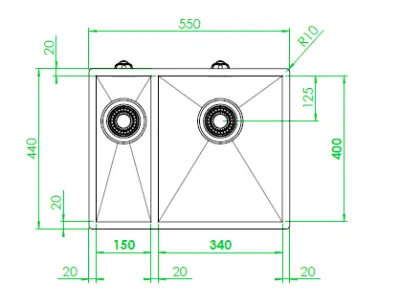 ABK Baronga unu și jumătate 1,5 chiuvetă din oțel inoxidabil 15x40+34x40cm sub blat BAR1534F