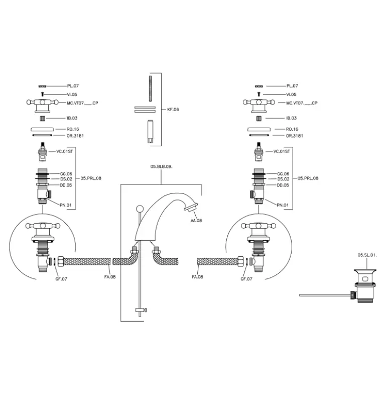 Robinetele de chiuvetă cu 3 orificii Huber Victorian, cromate, VT00101021.