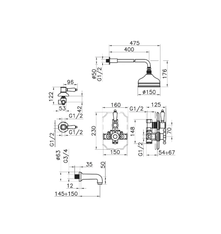 Huber Victorian Set de duș termostatic încorporat cromat 916.VT01H.CR.
