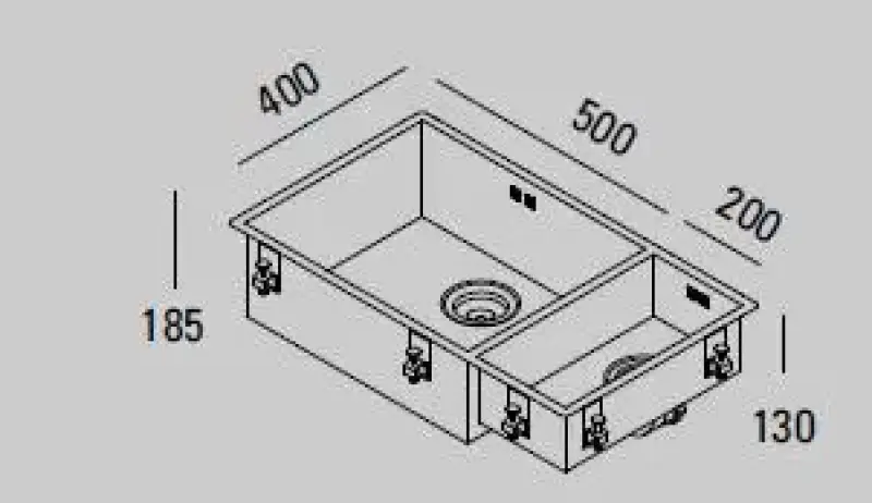 ABK Bingara chiuvetă mare din oțel inoxidabil cu 1,5 cuve, 50x40 + 20x40 cm montaj la nivel sub blat și deasupra BIN5020FVI