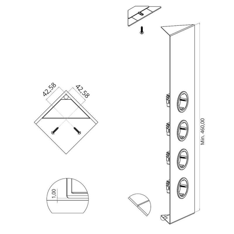 Indux Corner Coloană de energie cu 4 prize cu împământare periferică din oțel inoxidabil 756